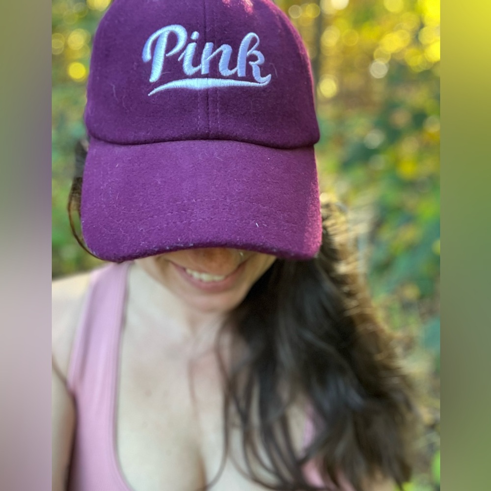 Victoria's Secret PINK Logo Wool Baseball Cap Maroon And White Logo